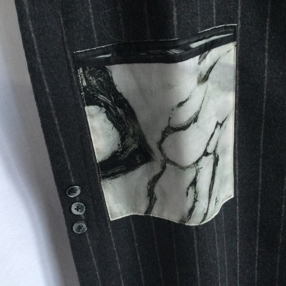 Rui Unique Medium Gray Long Vest Artsy Cool Pockets Pinstripe - Picture 4 of 15